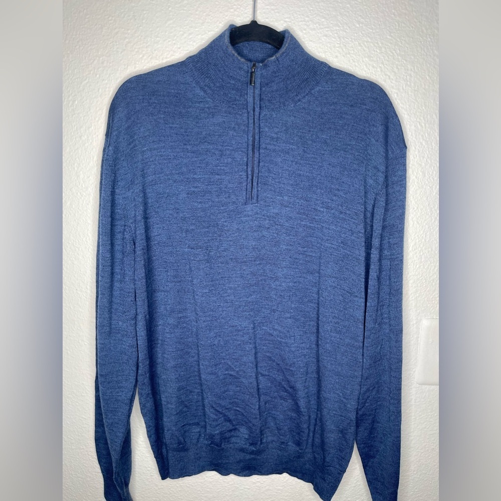 Neiman Marcus Long Sleeve 1/4 Zip Knit Sweater Men’s XL Wool Blend Blue